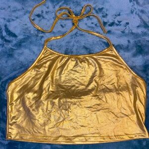 ROUTE3 Gold Halter Top
